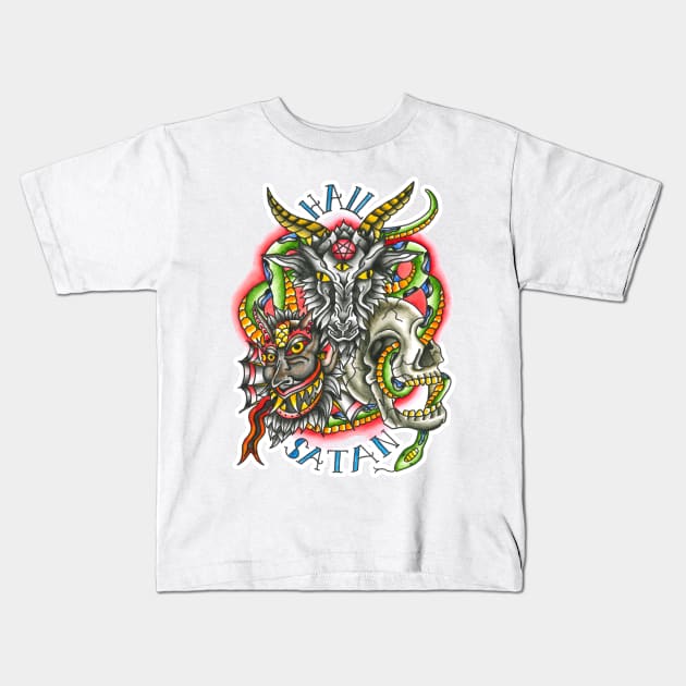 hail satan tattoo art Kids T-Shirt by FinnIreland